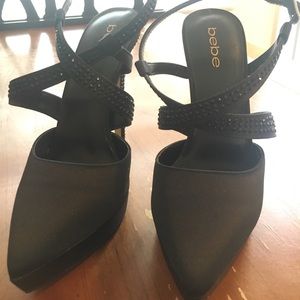 Black Satin Bebe Shoes (size 7.5)